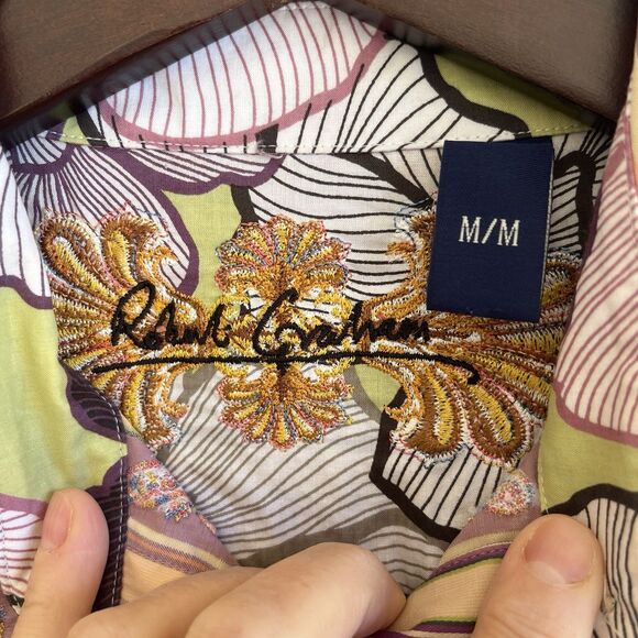 Robert Graham Womens Embroidered Button Up Top Size M Flip Cuff Pleated Striped - Picture 11 of 14